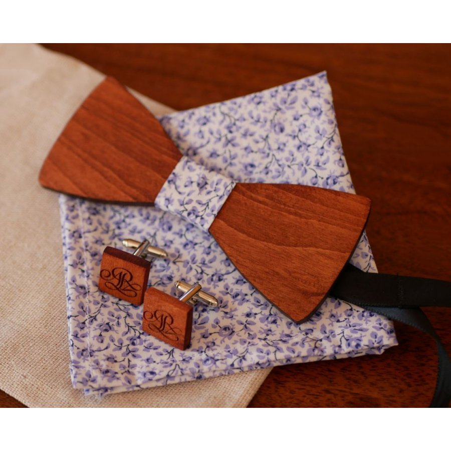 Customizable Liberty Mickael blue flowers and wooden bow tie pouch