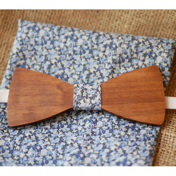 Liberty Pepper Blue pouch + scrunchie + customizable wooden bow tie