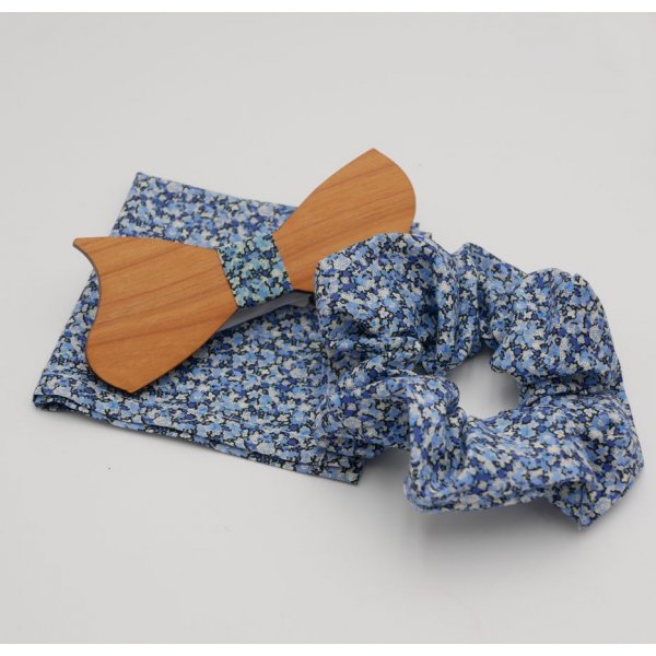 Liberty Pepper Blue pouch + scrunchie + customizable wooden bow tie