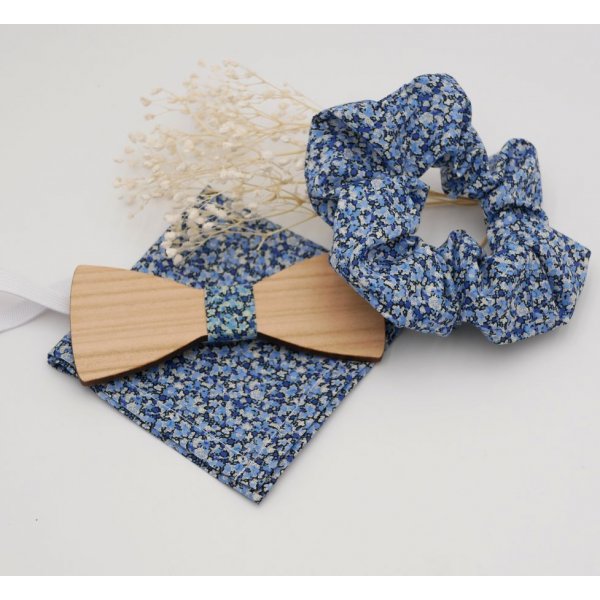 Liberty Pepper Blue pouch + scrunchie + customizable wooden bow tie
