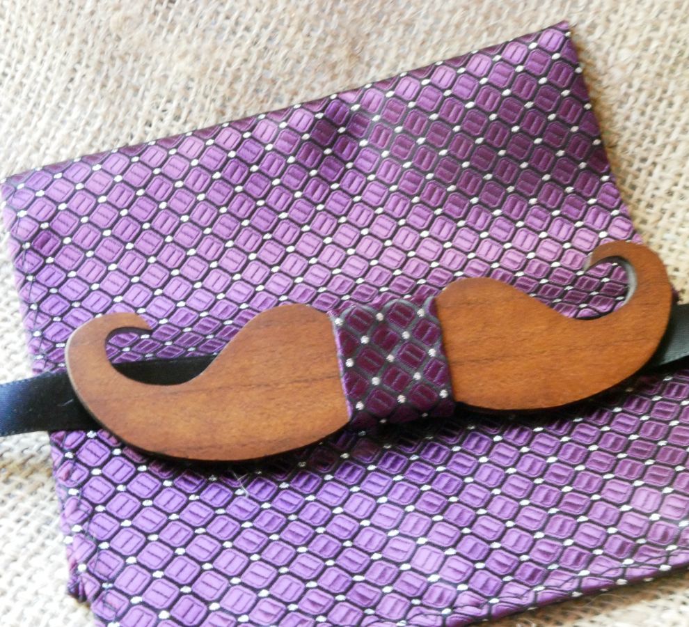 Purple satin pouch and wooden bow tie of your choice