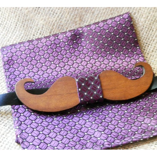 Purple satin pouch and wooden bow tie of your choice