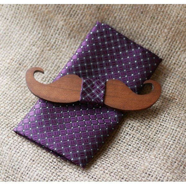 Purple satin pouch and wooden bow tie of your choice