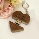 Heart-shaped USB key ring in dark wood to personalize by engraving