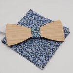 Liberty Pepper blue clutch bag and wooden bow tie customizable