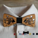 Openwork wooden bow tie with vine and leaves made in France