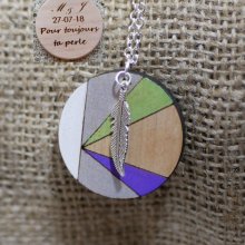 Wooden pendant painted in colors on silver chain to personalize