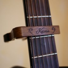 Engraved aluminum guitar capo to personalize