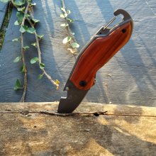 Folding pocket knife, wooden handle with engraving