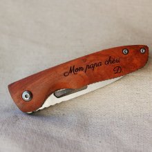 Engraved wooden handle knife to personalize