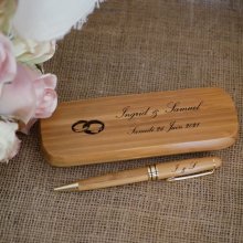 Stylo en bambou gravé dans coffret en bois massif personnalisé