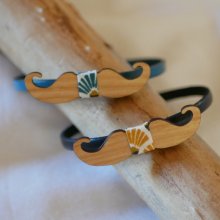 Leather bracelet with miniature bow tie Customizable wooden moustaches