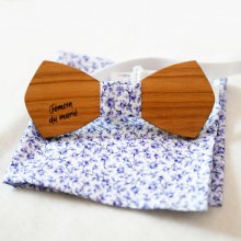 Customizable Liberty Mickael blue flowers and wooden bow tie pouch