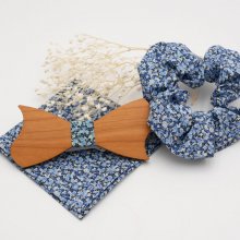 Liberty Pepper Blue pouch + scrunchie + customizable wooden bow tie