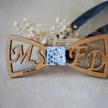 Personalized double openwork initials wooden bow tie