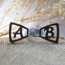 Mini wooden bow tie personalized with 2 initials