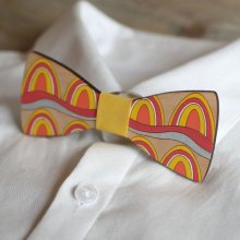 Painted wooden bow tie Seventies style unique handmade creation