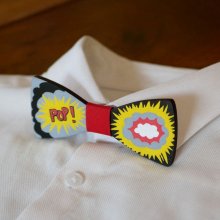 Pop Art painted wooden bow tie